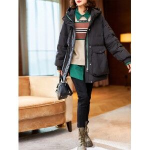 HARA 新品 TRF 女装 连帽毛领棉服外套