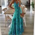 女式波西米亚沙滩长裙 V 领假日长裙印花细肩带露背夏季 Vestidos