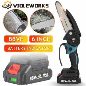 6 英寸迷你电动链锯带电池指示灯 1500W 88V 可充电木工工具牧田电池 18V 欧盟插头